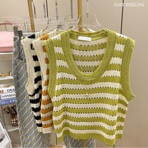JUST FEEL!NG 니트조끼 뷔스티에 그물조끼 여성 나시조끼 베스트 펀칭 사랑스러운 귀욤조끼