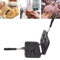 GOWENIC 타이야키 물고기 모양 케이크 팬 타이야키 팬 물고기 모양 와플 케이크 메이커 팬 물고기 모양 팬케이크 더블 팬 가정 요리 논스틱 화상 방지 손잡이