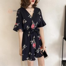 오르난 플라워 패턴 프릴 쉬폰 랩 점프수트 566228752014