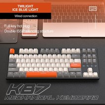 K87 기계식 유선 키보드 87 키 게이머 인체 공학 노트북 태블릿용 블루 레드 무선, 레드 스위치, White Gray