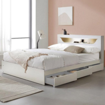 [반짝조명+깔끔침대] 파로마 티파니 LED 멀티수납침대 퀸 6회전본넬매트포함 신혼부부침대/ 혼수침대, 화이트