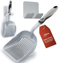iPrimio Cat Litter Scooper 고양이 스쿠퍼 배설물처리 모래삽 걸이포함, 블랙