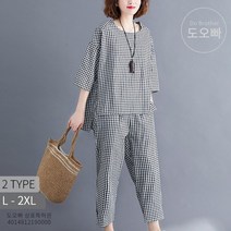 도오빠 여성 바지 정장 세트 코디 추천 투피스 여름 체크 팬츠 반팔티 반소매 시원한 루즈핏 반팔 티셔츠 중년 데일리룩 일상복 데이트룩 패션 캐주얼 편한 직장인 20대 30대 40대 50대 여자바지정장