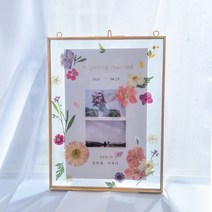 압화공예 청첩장액자 압화액자 프리저브드 드라이플라워 컬러풀 벽걸이형 로즈오브더데이, 탁상용