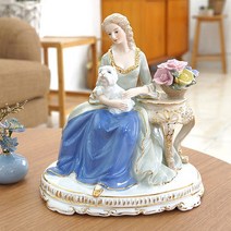 사색하는 귀부인과 강아지 야드로인형 도자기피겨린 유럽풍 스페인 도자기인형 고급선물 집들이