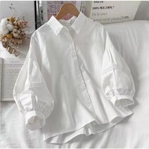 여성 소매 벌룬 7부 데일리 셔츠 어깨 퍼프 블라우스