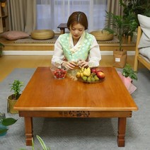 개다리소반 찻상다과상 소형 중형 고급 교자상 단단한 나무 강 테이블 가정용 광장 식사 작은 식탁 접이식 한국 낮은 한국어, 1미터 1미터 정사각형 높이 32
