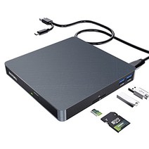 HATOKU 외장 CD DVD 드라이브 USB 3.0 및 Type-C 휴대용 CD DVD 버너 SD/TF 카드 리더기 및 2개의 USB 포트 PC 데스크탑/노트북/리눅스/맥/윈도우 11/10/8/7(회색)용 외장 광학 드라이브 ) -10932, 하늘색