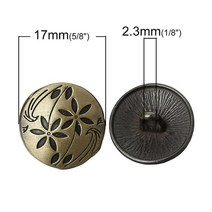DoreenBeads 아연 합금 섕크 버튼 둥근 앤티크 구리 싱글 홀 하트 패턴 직경 17-23mm 2피스, 02 B37319S