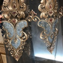 암막 커튼 거실 안방 작은방 아이방 24평 32평 호텔식 아파트 커텐 인테리어 여름 봄 창문 봉 가리개 유럽 ​​궁전 정전 침실 빌라 럭셔리 레트로 블루 도어 창 수용성 자수