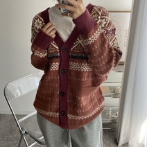 뜨개진 여성용 노르딕 포켓 롱 카린트 가디건