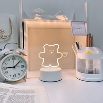 3d아크릴무드등 led침대조명 이벤트용 선물용, 컵곰(플러그인 3색)