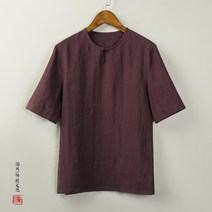 남성 개량 계량 생활한복 여름 누워 불교 명상 옷 오버핏 코튼 린넨 옷 라운드 넥 반팔 티셔츠 슬림 섹션 고대 운동복 남성 당나라 정장