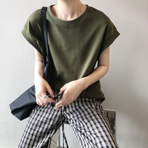 여성 솔리드 라운드 루즈핏 탑 클래식 티셔츠 반팔