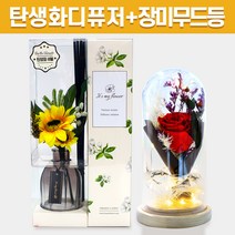 탄생화 디퓨저 선물 세트 8월 탄생화 해바라기 + 장미 무드등 남자 여자 친구 남사친 여사친 선생님 직장동료 생일 집들이 결혼 선물 실내 디퓨저 실내 방향제 디퓨져, 라임바질, 레드, 300ml