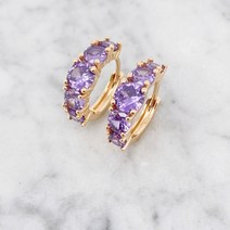 큐빅 자수정 원터치 링 귀걸이