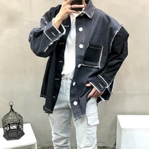 맨스토리 / 박스 롱 언발 배색 포켓데끼 남자 봄 청자켓