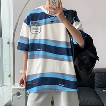여름 칼라 패치 라운드 반팔 티셔츠 남녀 인스타일 길거리 bf풍 캐주얼 반소매 티셔츠 상의