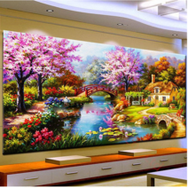 연못 주택 조경 풍경 보석십자수 자수놓기, 120x60