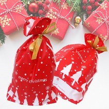 크리스마스 클래식 포장봉투 리본 비닐 비점착 포장지 M(23cmX34cm), E레드트리