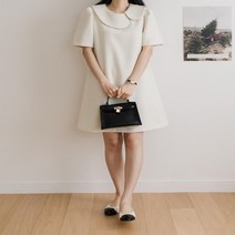 여자 봄하객 빅카라 a라인 반팔 검정색 칵테일 원피스
