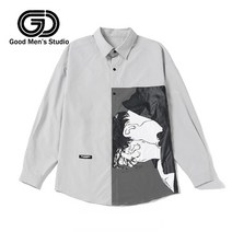 남성 가을 프린트 긴팔 루즈한 캐주얼 셔츠 터틀넥 디자인감 멋스러운 남성복