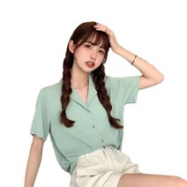 단색 단추 반팔 오픈 셔츠 부드러운 브이넥 와이셔츠 8컬러 남방셔츠 무드 심플 커리어 셔츠 순색 기본 셔츠핏 간단한 반소매 블라우스 여성용 여름 솔리드 오픈카라 남방 블라우스