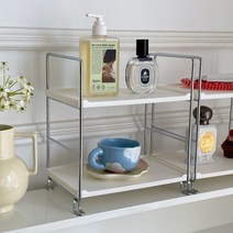 모던 화이트 실버 2단 선반 미니 모듈 데스트 화장품 향수 정리대, 1개