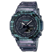 Casio 카시오 남성 G-Shock 무지개 빛깔의 디지털 타오르는 반투명 레진 시계 GA2100NN-1A