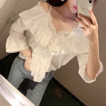 블랙홀제이 여성용 에스더 프릴 오프숄더 블라우스