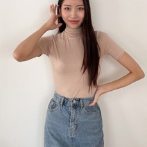 투데이앤룩 여성용 뉴트럴톤 슬림 반팔 폴라 티셔츠