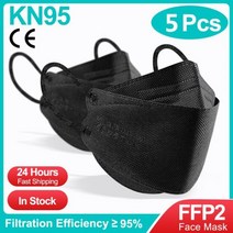 FFP2 마스카라 코리 나스 KN95 FPP2 승인 생선 페이셜 마스크 4 레이어 Mascherine FFP 2 성인 FFPP2 Masque Rose FFP2mask, 5PCS Black FFP2
