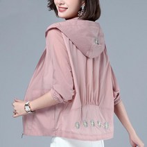 5color 여성 자외선차단 후드자켓 루즈핏 바람막이 얇은 숏 점퍼 초경량 집업점퍼 빅사이즈 아우터 엄마옷