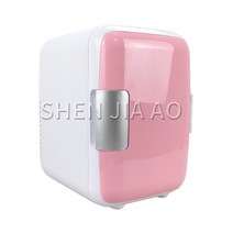 김치냉장고 미니 4L 220-240V/12V 자동차 냉장고 난방 및 냉각 소형 휴대용 가정용 이중 용도, EU, 02 분홍색
