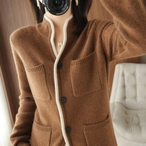 캐시미어가디건 울캐시미어카디건 100 스웨터 가을겨울 2021 여성 스탠드 업 칼라 캐주얼 니트 탑 플러스 사이즈 여성 자켓