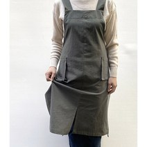 롱 앞치마 원피스 루즈핏 멜빵 앞뒤모두가려지는 고퀄리티 면100% 넉넉한사이즈 카페 공방 패션 꽃집 롱기장 편한 예쁜 홈웨어 고급 단체복 추천 쇼핑몰 어린이집 유치원 선생님, 1장, 딥카키