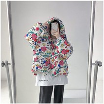 케익 스마일 패턴 레터링 패딩 점퍼 자켓 오버핏 루즈핏 패딩 S351