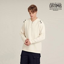 커스텀어스 커스텀어스 요크 버튼 V-넥 오버핏 맨투맨(아이보리)