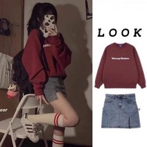 키작은여자옷 겨울 가을 여성의류 2022 년 일찍이 봄 계 키커 보이는 코디 맨투맨 데님스커트 룩 트렌드 3438594532