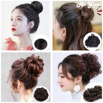 하이유니 똥머리 인모 밴드 집게 붙임 올림 머리 헤어 피스 셀프 부분 가발 4종 모음, 04번 / 밴드형 - 펌, 브라운블랙