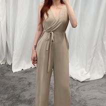 VANANA2 브이넥 슬림 라인 민소매 랩 점프수트