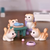 줄무늬 고양이 생선 세트 동물 피규어 테라리움 화분 인테리어 만들기 재료 소품 미니어처, 2.회색 고양이(의자 생선 접시 포함)