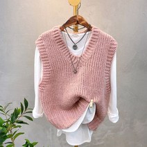 럭키567 / 봉봉 6컬러 브이넥 크롭 니트조끼 베스트