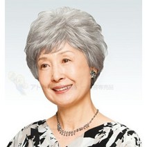 할머니 가발 중년 여성 통가발 여자 자연스러운 노인 가발 짧은 생머리, 화이트 빅사이즈(그림색보다 약간 검게)+헤어넷