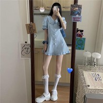 여성복 여름 원피스 퍼프 소매 A라인 스커트 키작은사람