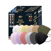 국내생산 펜코 에어테크 KF94 2D 입체형 컬러 마스크 대형 50매 의약외품 감마멸균, 혼합형 색상별 5매씩 (60매)