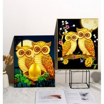 FASEN 1+1 보석십자수 캔버스형 구슬 비즈 DIY 키트 50 x 40 cm, H19.귀한부엉이