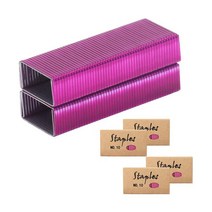 NatSumeBasics 미니 스테이플러용 블랙 #10 스테이플 컬러 스테이플 1000 No. 10 4팩 총 4000개의 메탈릭 (블랙 스테이플), Rose Red Staples