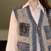 여성 청조끼 베스트 봄 빈티지 민소매 구제 데님 가디건 조끼 빅사이즈 누빔 코디룩