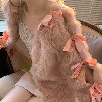 털가디건 퍼 앙고라 인조 여우 봄버 재킷 스플릿 슬리브나비 넥타이 매듭 레이스 업 모조 밍크 모피 솜 코트 코튼 카디건 두꺼운 파카